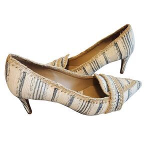 Tory Burch Heels Pumps 8 Leno Pump Nate Tweed Wheat Beige Boho